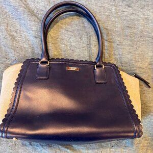Kate Spade Scalloped Leather Tote Bag - Navy and Canvas